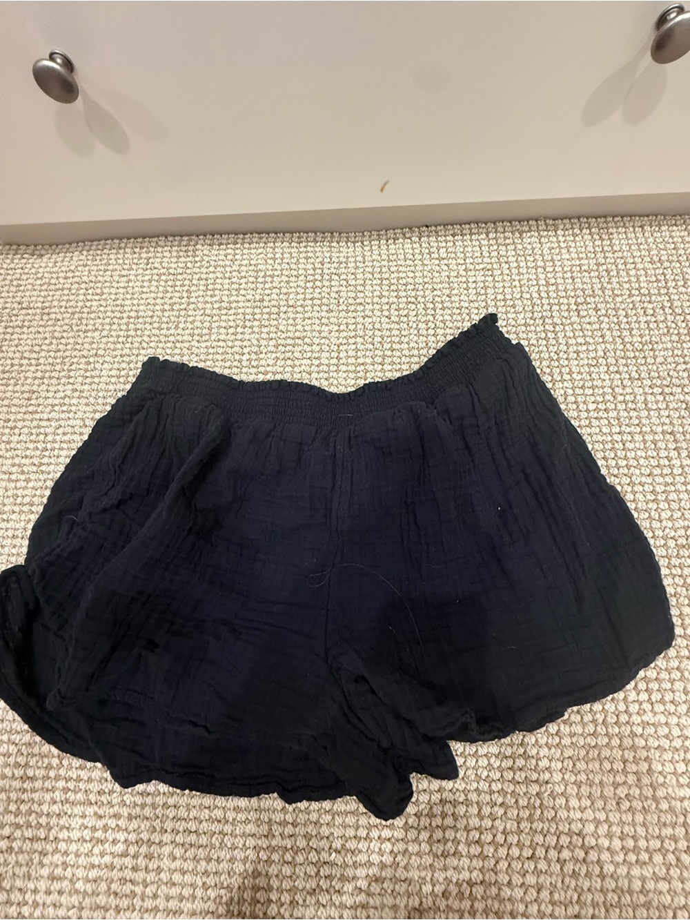 aerie Black High-Waist Gauze Lounge Shorts